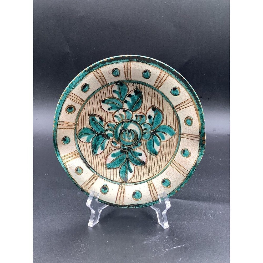 VINTAGE Mid Century Modern Italian Pottery Rose Pattern Ashtray Numbered